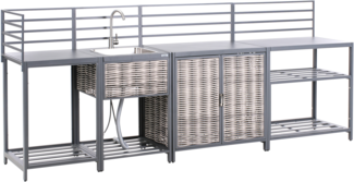 Outdoor-Küche 4er Set mit Spüle MIRADOR Polyrattan Grau