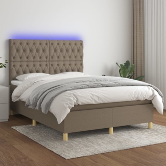 vidaXL Boxspringbett mit Matratze & LED Taupe 140x190 cm Stoff 3135673