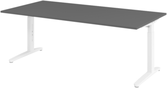 bümö manuell höhenverstellbarer Schreibtisch 200x100 in graphit Gestell in Weiß - PC Tisch höhenverstellbar & groß, höhenverstellbarer Tisch Büro, großer Computertisch verstellbar, X2E-G-WW