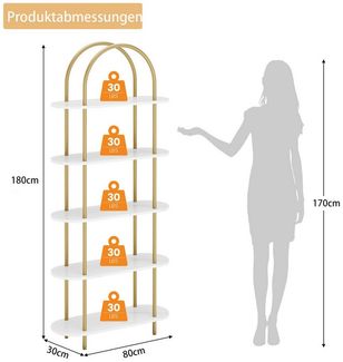 GarveeMore Bücherregal gewölbtes Bücherregal Standregal mit 5 Ebenen 80x30x180cm