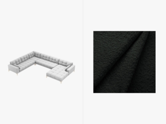 Micadoni Wohnlandschaft Mamaia 7-Sitzer Links Boucle Baloo Schwarz goldene Beine