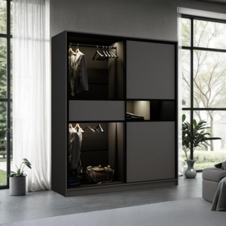 Compleo Schwebetürenschrank modern, Elegant Garderobe, Getöntes Glas LED-Beleuchtung