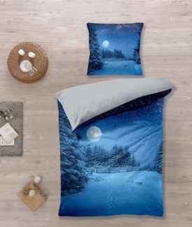 KK Kinderbettwäsche Bettwäsche Set mit Schneelandschaft 135 x 200 cm