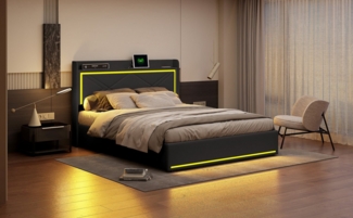 Furnishings Home Polsterbett Doppelbett Stauraumbett mit Licht und USB+TYPE-C (1-tlg, Luftdruckhebel anhebbarer Bettstauraum), Mit LED-Beleuchtung, Bettkasten, 140x200 cm