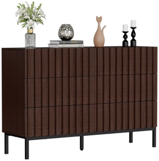 UEV Kommode mit 6 Schubladen, Sideboard mit Lamellen (Küchenschrank Buffet TV Board Schrank mit Füße Aufbewahrungsschrank, Anrichte Schrank mit Metallfüßen, Highboard, Sideboard, Schmal kommode), 73,4 x 34,5 x 100 cm für Wohnzimmer Schlafzimmer Flur