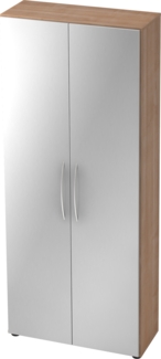 bümö Mehrzweckschrank 80cm breit, Aktenschrank o. Schuhschrank hoch, Schrank mit Regal, Küchenschrank in Nussbaum/Silber aus Holz, Vorratsschrank & Haushaltsschrank mit Metallgriffen, 4100-N-S