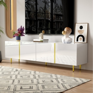 STILVORA Sideboard Lowboard Hochglanz-TV-Schrank Fernsehschrank mit vier Türen, weiß (Fernsehtisch,TV-Ständer in Schwarz-Gold-Farbkombination, 1 St, mit 4 Türen), mit Hochglanz-Oberfläche, Soft-Close-Scharniere