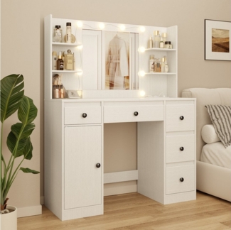 Bealife Schminktisch LED-Schminktisch mit 3-Farben-Beleuchtung, 5 Schubladen