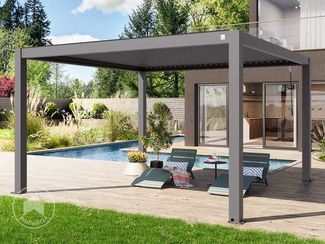 PRIMEYARD Pergola 4x4 m Aluminium Pfosten mit Lamellendach aus Aluminium graue Terrassenüberdachung