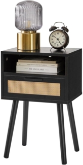 IBUYKE Rattan Nachttisch Boho Beistelltisch Holz Akzent Schlafzimmer Wohnzimmer