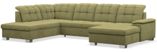 Selsey 'Jamaal' Wohnlandschaft mit Schlaffunktion und Stauraum rechtsseitig, Velours hydrophob, olivgrün