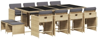 vidaXL 13-tlg. Garten-Essgruppe mit Kissen Beigemischung Poly Rattan 3211164