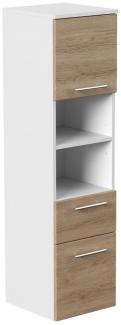 Magnolia Home Hochschrank Hochschrank SANTINI 135cm weiss matt mit Fronten in eiche hell