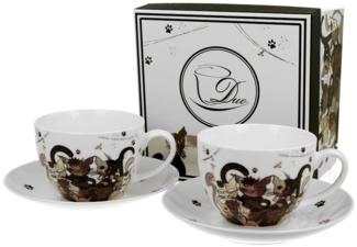 DUO ANIMALS 2er-Set Tassen 280 ml CATS FAMILY mit Untertassen, New Bone China Porzellan