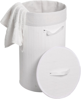 Wäschekorb HWC-C21, Laundry Wäschebox Wäschesammler Wäschebehälter Wäschetonne, Bambus rund 59x35cm 50l ~ weiß