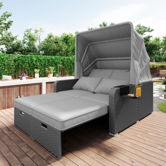 Merax Polyrattan Gartenmöbel für 2 Personen, Gartensofa, Loungesofa, Grau