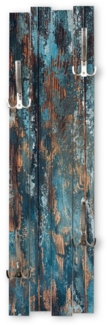 Kreative Feder Wandgarderobe Wand-Garderobe „Altes Holz Blau“ aus Holz, Shabby-Chic, ca. 100x30 cm, mit 4 Haken, außergewöhnlich, modern