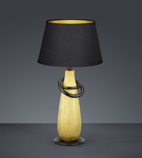 Keramik Tischleuchte THEBES Stoffschirm in Gold Schwarz, Höhe 38cm