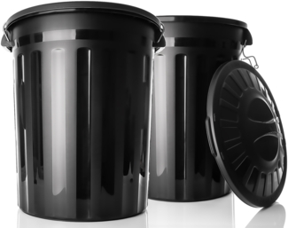 BigDean 2 Stück wetterfeste Universaltonne mit Deckel Schwarz und 2 Tragegriffen + Clip Verschluss auch als Mülltonne – Regentonne und Futtertonne geeignet für Indoor + Outdoor geeignet