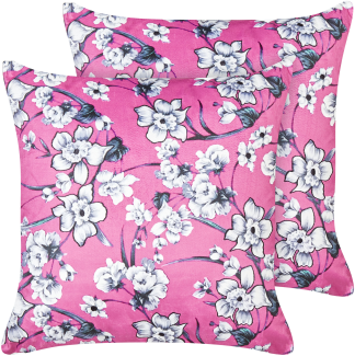 Kissen 2er Set Blumenmuster KOELERIA Samtstoff 45 x 45 cm Fuchsia