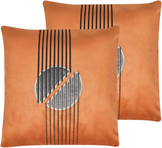 Kissen 2er Set CEROPEGIA Samtstoff 45 x 45 cm Geometrisches Muster Orange