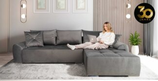 COLLECTION AB Ecksofa Bilbao L-Form, inkl. Bettfunktion und Bettkasten, Zierkissen mit Strassstein