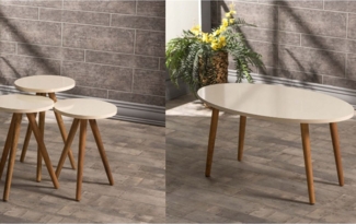 Couchtisch mit Satztischen 50 x 90 cm Spanplatte/holz/pvc Creme 89321600 [en. casa]