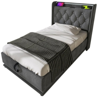 TavilaEcon Boxspringbett mit gepolstertem Kopfteil, 360° LED, USB Typ-C, hydraulischem Stauraum (1-St), mit rutschfesten Streifen