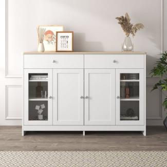 HAUSS SPLOE Sideboard Sideboard Beistellschrank Beistelltisch Kommode Aufbewahrungsschrank (vier Türen, mit zwei Schubladen, Tür mit Glas, Wohnzimmer, Esszimmer)