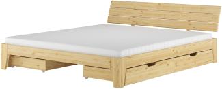 Gemütliches Doppelbett Ehebett Futonbett Kiefer massiv natur mit wählbarem Zubehör V-60.62S8-18mit Rollrost. Matratze und 3-teiligem Bettkasten-Set