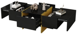 Merax Couchtisch hochglanz Sofatisch Beistelltisch mit 4 Schubladen und Stauraum (1-St), Wohnzimmertisch Satztisch mit Goldakzenten, 100x50x35cm
