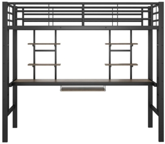 Flieks Hochbett Metallbett Kinderbett mit Schreibtisch & Regal 90x200cm ohne Stuhl
