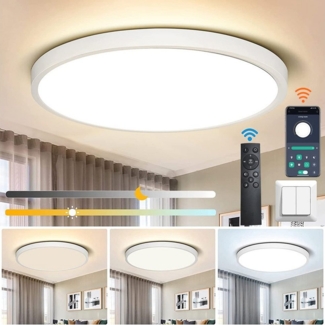 MUPOO Deckenleuchte LED Deckenleuchte Dimmbar mit Fernbedienung,Deckenlampen Wohnzimmer, Modern,28W/38W,mit App-Steuerung