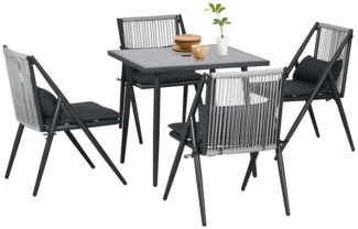 Outsunny Garten-Essgruppe 5 tlg. Gartenmöbel-Set, Balkonmöbel-Set mit 1 Tisch, 4 Stühlen, (Sitzgruppe, 5-tlg, Gartengarnitur), für Balkon, Terrasse, Polyester, Dunkelgrau