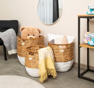 Terra Home Aufbewahrungskorb Korbset 3 er Set Wasserhyazinthe Rattan Ø45/38,5/33,5 H45/40/35 braun (3 er Set, 3 St), Handgefertige Dekokörbe aus Wasserhyazinthe Braun