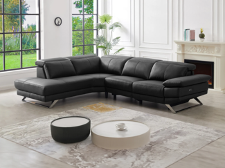 Vente-unique - Ecksofa Relaxsofa elektrisch - Ecke links - Rindsleder - Schwarz - PUNO II