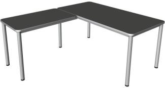 Kerkmann Schreibtisch Prime 160x80x75 cm m. Anbautisch 100x60 cm 4 Bein-Gestell alusilber Anthrazit