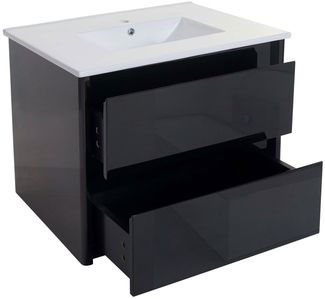 Waschbecken + Unterschrank HWC-B19, Waschbecken Waschtisch Badezimmer, hochglanz 50x80cm ~ schwarz
