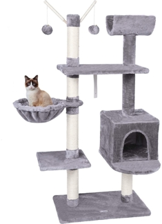 Kratzbaum Katzenbaum Kletterbaum Anti-Kipp-Beschläge Hellgrau 131cm Sisal Plüsch Katzenkratzbaum Katzenbett Katzenhaus Katzenhöhle