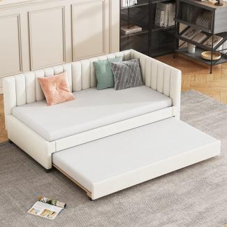 Merax Schlafsofa mit Lattenrost, Samtstoff, 209,5 x 97 x 71 cm, Beige