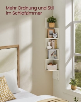 Vasagle Eckregal, Wandregal 5 Ebenen, Schweberegal für Bücher, Bücherregal, Pflanzenregal für Schlafzimmer, Wohnzimmer, Badezimmer, Homeoffice, vintageweiß，LBCDE072W02