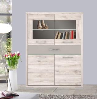 Vitrine Highboard Vitrinenschrank 117,5cm Sandeiche Cacoa Basalt