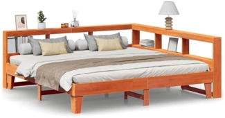 vidaXL Massivholzbett mit Regal ohne Matratze Wachsbraun 200x200 cm 3324528