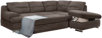 Mivano Schlafsofa Coast / Großes Ecksofa mit Schlaffunktion, Stauraum und Ottomane rechts / 264 x 88 x 217 / Strukturstoff: Dunkelbraun