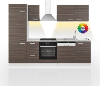 Vicco Küchenzeile Edelgrau/Weiß 270 cm ohne Arbeitsplatte mit LED-Leisten, Optima