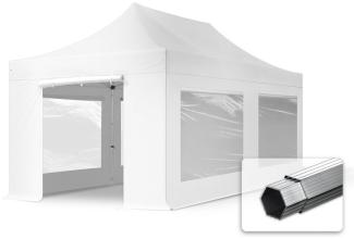 3x6 m Faltpavillon, PROFESSIONAL Alu 40mm, feuersicher, Seitenteile mit Panoramafenstern, weiß