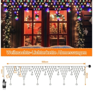 Merry 2024 LED-Lichterkette LED Lichtervorhang Sterne,LED-Weihnachtslichterkette,Weihnachtsdeko, Weihnachtsbeleuchtung, 8 Modi,mit 12 funkelnden Sternentropfen