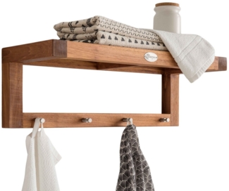 Destiny SPA Wandboard, Wandregal mit Haken 61,5 x 23 x 20,5 cm, Teak