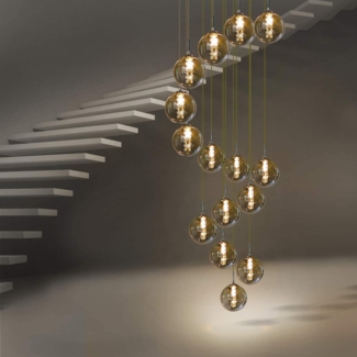 ZMH Pendelleuchte esstisch Pendellampe Höheverstellbar Kronleuchter Hängeleuchte 15-Flammig aus Glas Küchen Wohnzimmerlampe Schlafzimmerlampe Flurlampe (Rauchgrau, 15-flammig)