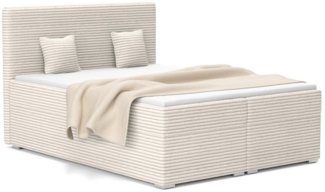 Deine Möbel 24 Boxspringbett DUBAI Boxbett in 120x200 140x200 160x200 180x200 200x200 cm (Doppelbett inkl. Bettkasten, Topper, Matratzen H3 oder H4, 1-St, Farben: Creme, Ecru, Beige, Hellgrau, Grau, Schwarz), Cordstoff TILIA, Stauraum, Bettkasten & Kom...